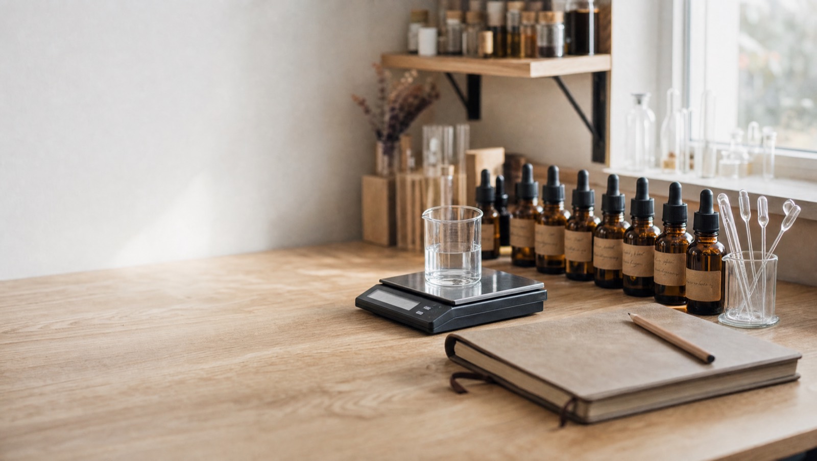 A perfumer's bench in daylight